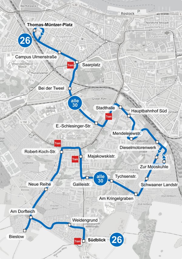 "Stadt der kurzen Wege" auch für Bildung und Forschung:  Neue Streckenführung der Buslinie 26 durch die Ulmenstraße